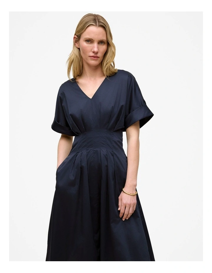 Cotton Sateen Pleat Waist Dress in Night Sky image 1