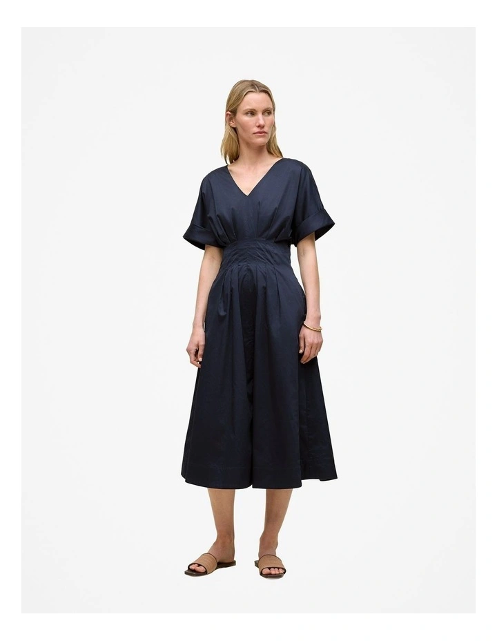 Cotton Sateen Pleat Waist Dress in Night Sky image 2