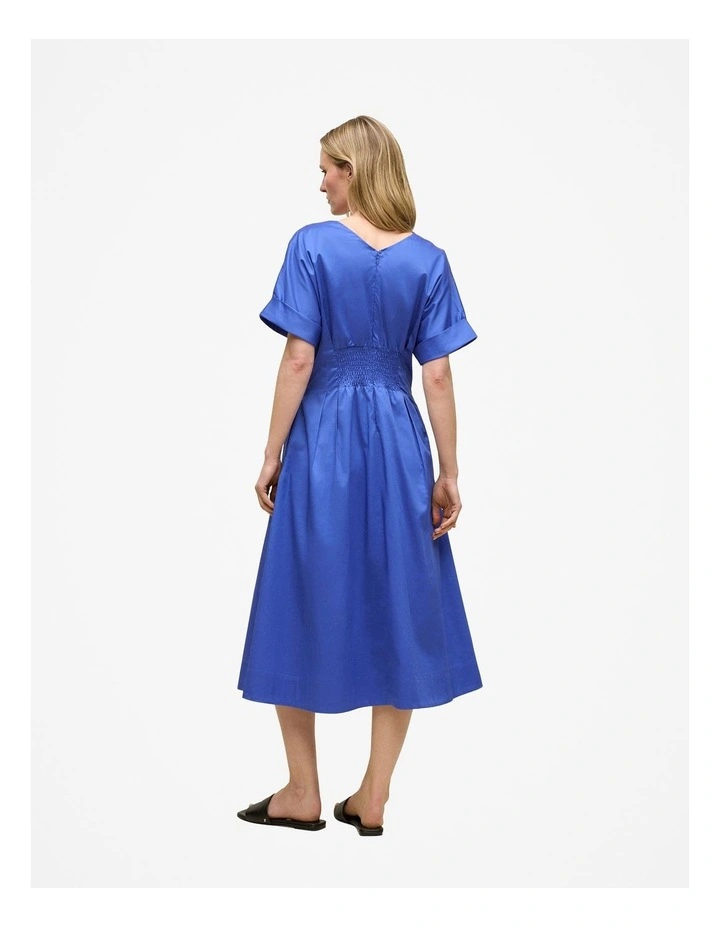 Cotton Sateen Pleat Waist Dress in Vivid Blue image 4