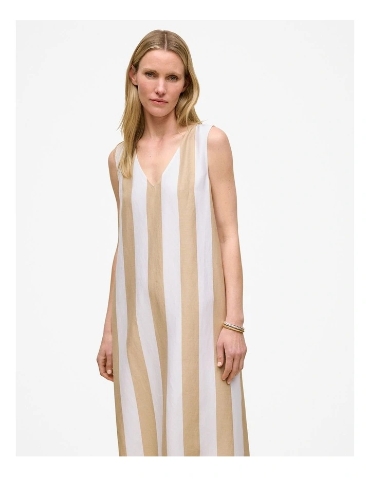 Cabana Stripe V Neck Sleeveless Dress in Sand image 3