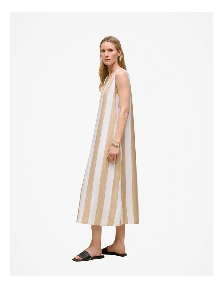 Cabana Stripe V Neck Sleeveless Dress in Sand image 4