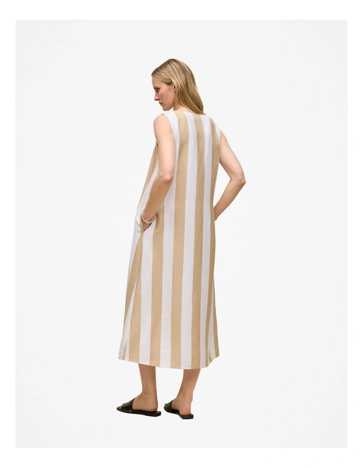 Cabana Stripe V Neck Sleeveless Dress in Sand image 5