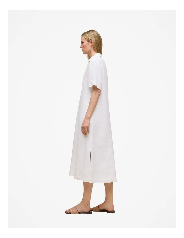 Linen Collared Popover Shift Dress in White image 4