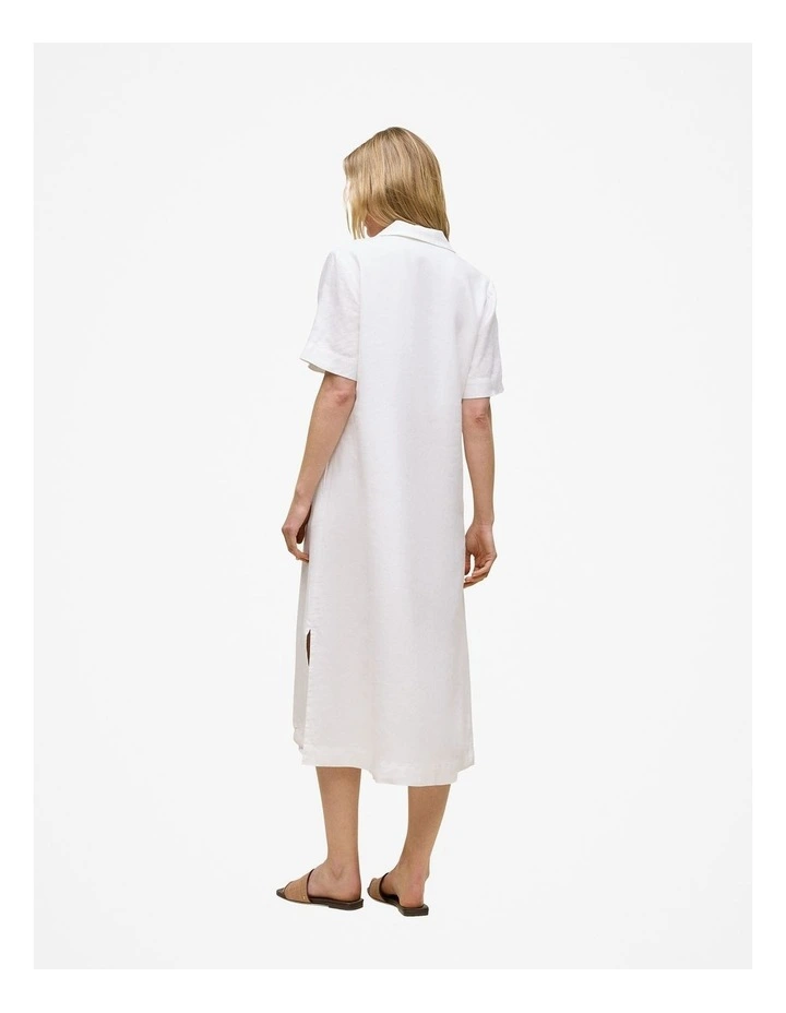 Linen Collared Popover Shift Dress in White image 5