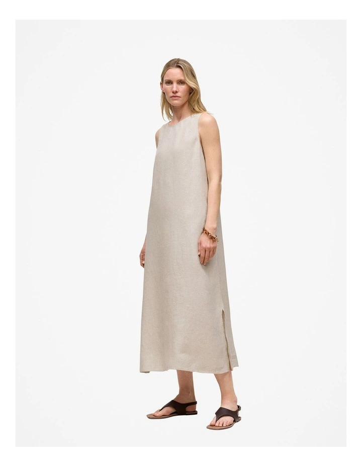 Linen Sleeveless Column Dress in Flax image 1