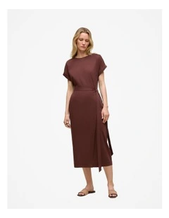 Cotton Wrap Detail T-shirt Dress in Espresso
