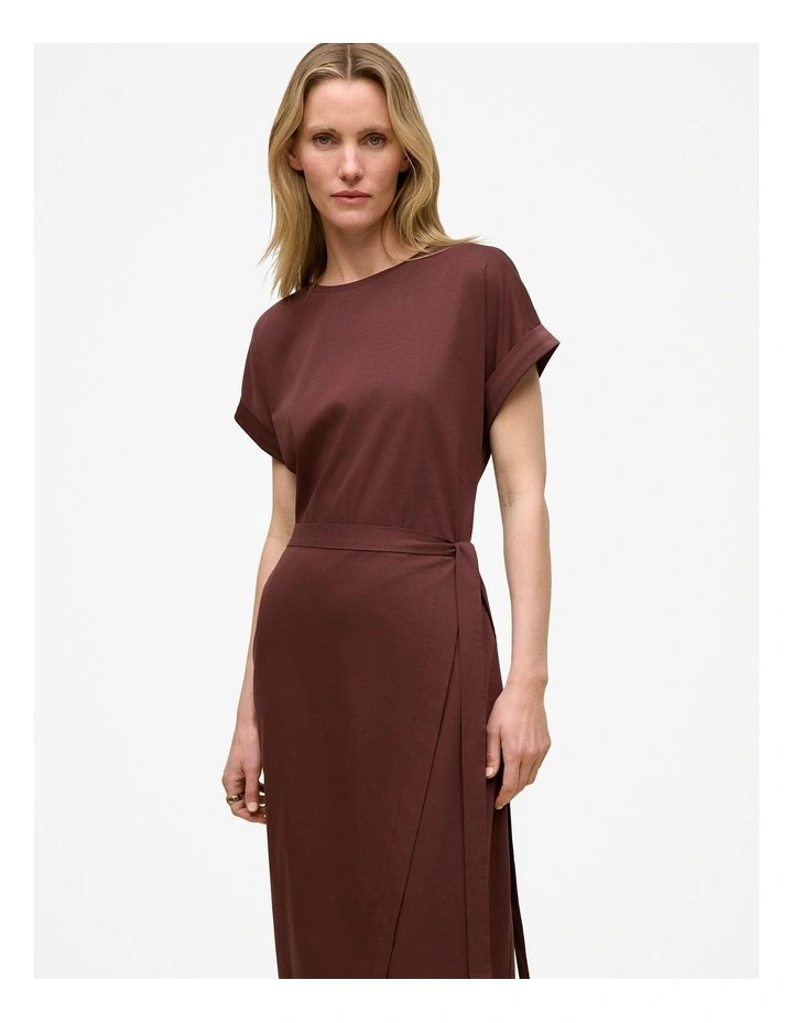 Cotton Wrap Detail T-shirt Dress in Espresso image 2