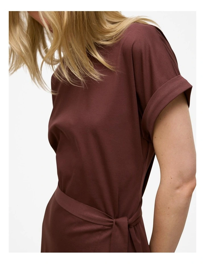 Cotton Wrap Detail T-shirt Dress in Espresso image 3