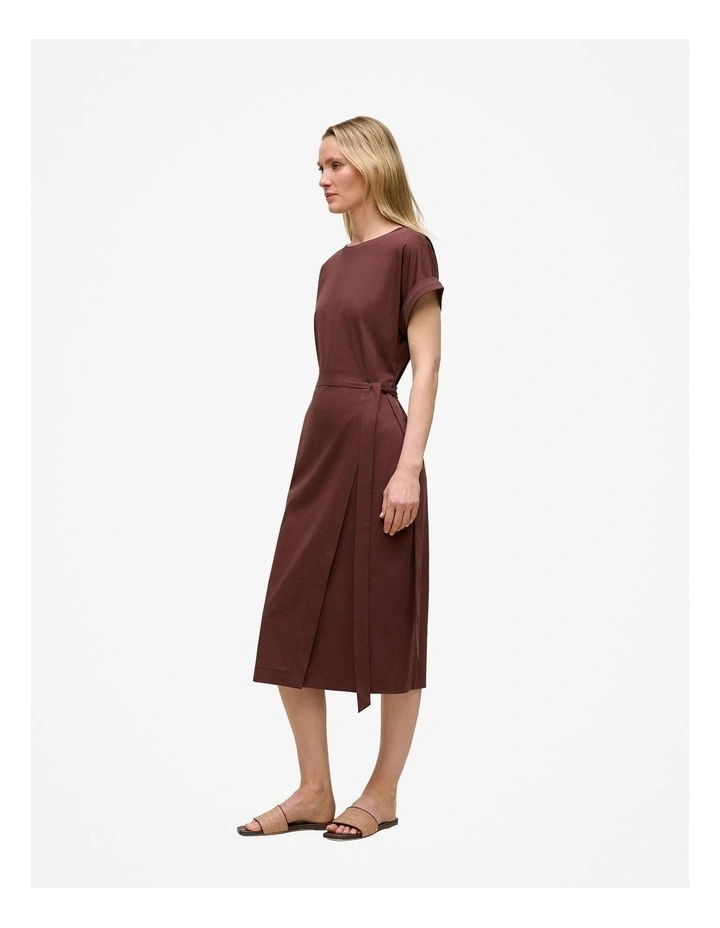 Cotton Wrap Detail T-shirt Dress in Espresso image 4