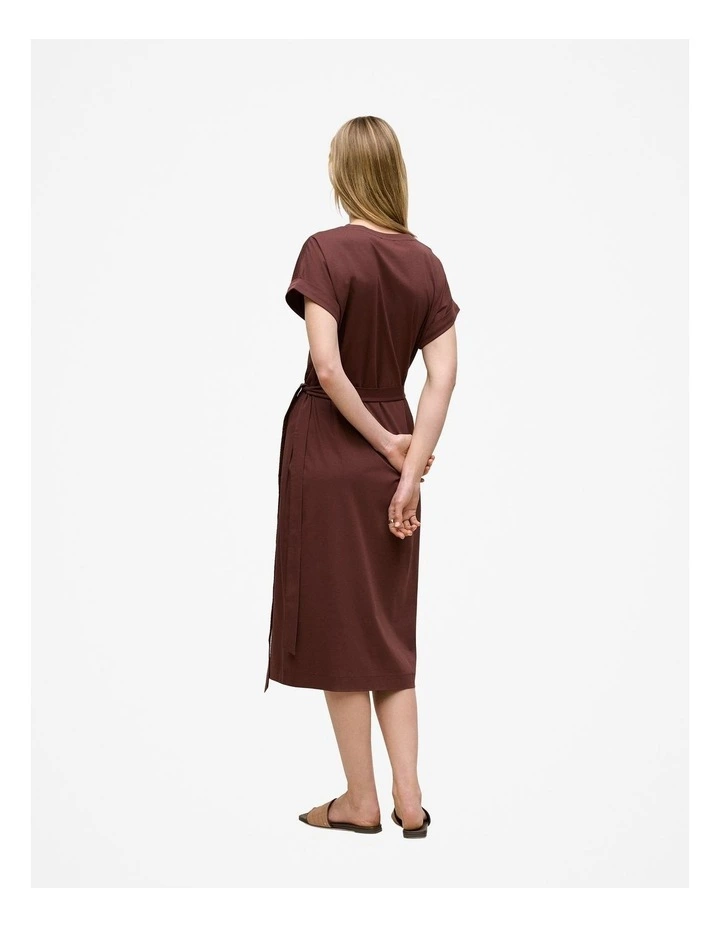 Cotton Wrap Detail T-shirt Dress in Espresso image 5