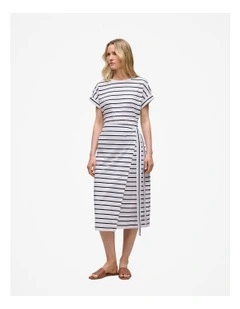 Cotton Stripe Wrap Detail T-shirt Dress in Night Sky