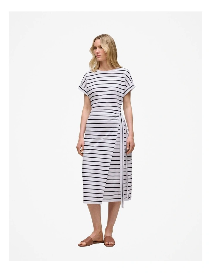 Cotton Stripe Wrap Detail T-shirt Dress in Night Sky image 1