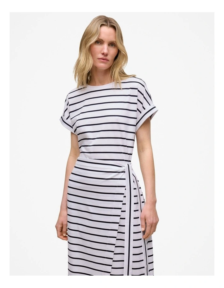 Cotton Stripe Wrap Detail T-shirt Dress in Night Sky image 2