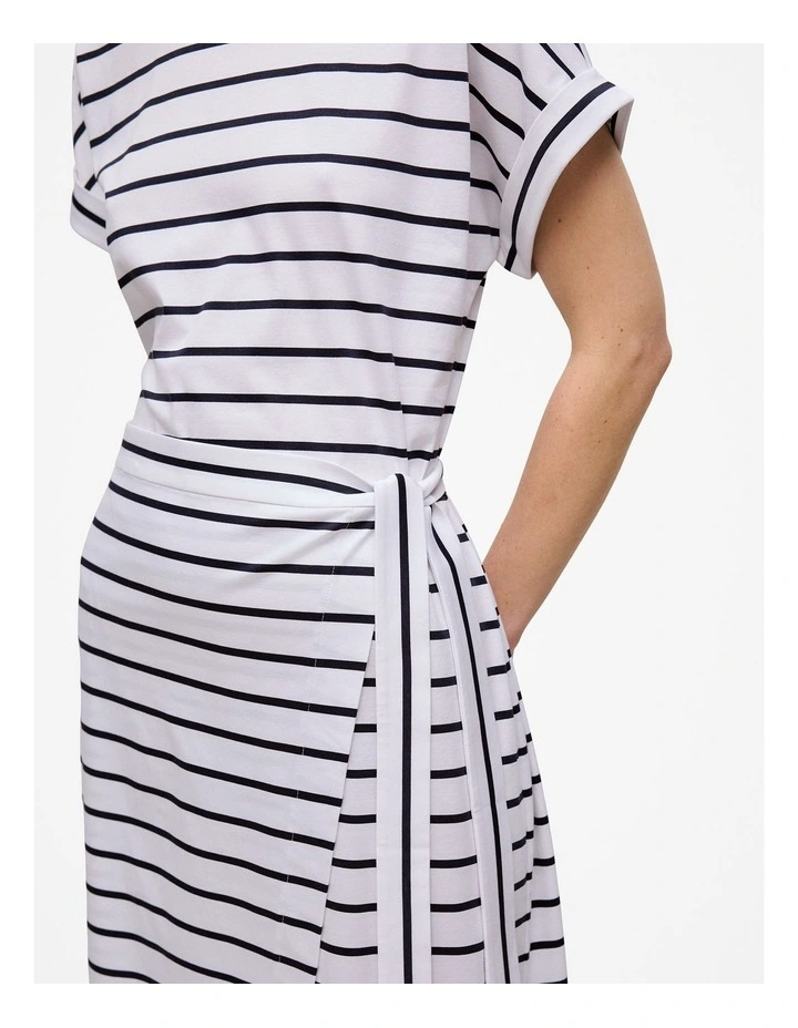Cotton Stripe Wrap Detail T-shirt Dress in Night Sky image 3