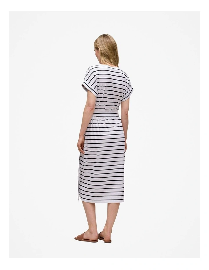 Cotton Stripe Wrap Detail T-shirt Dress in Night Sky image 4