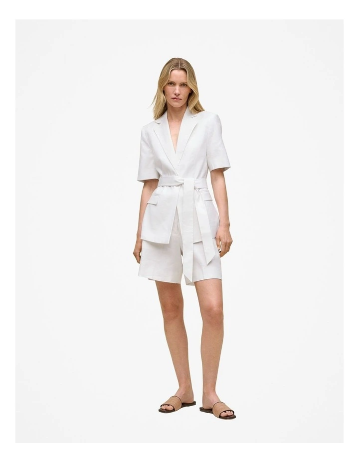 Stretch Linen Short Sleeve Blazer in White image 2