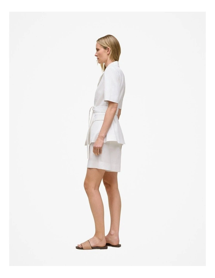 Stretch Linen Short Sleeve Blazer in White image 4