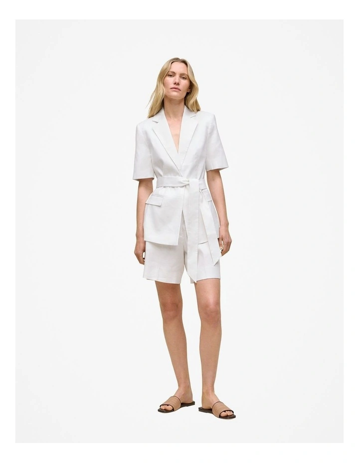 Stretch Linen Short Sleeve Blazer in White image 5