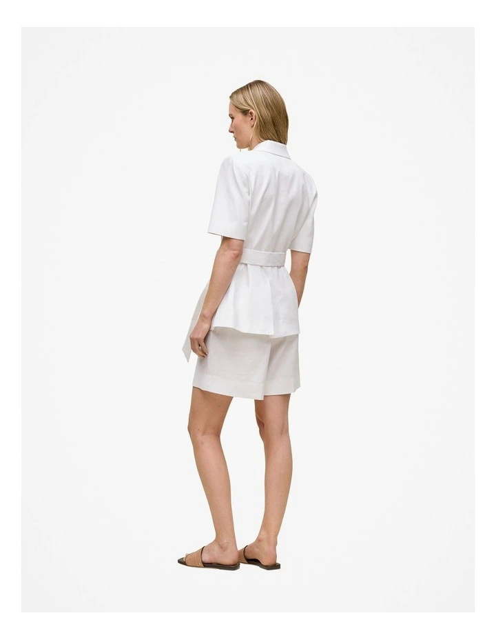 Stretch Linen Short Sleeve Blazer in White image 6