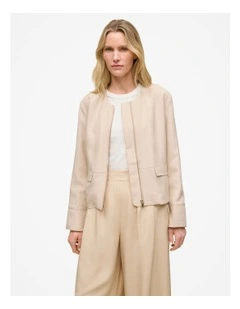 Soft Collarless Blouson Jacket in Sand