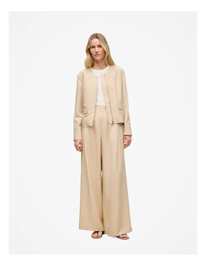 Soft Collarless Blouson Jacket in Sand image 2
