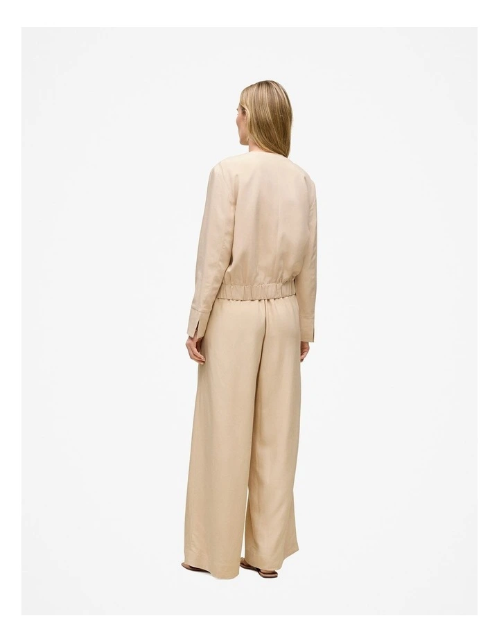 Soft Collarless Blouson Jacket in Sand image 4