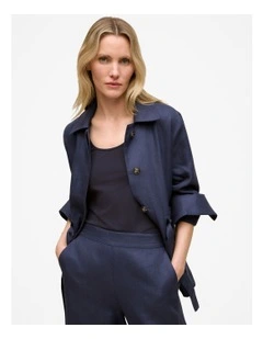 Linen Pocket Detail Belted Jacket in Night Sky