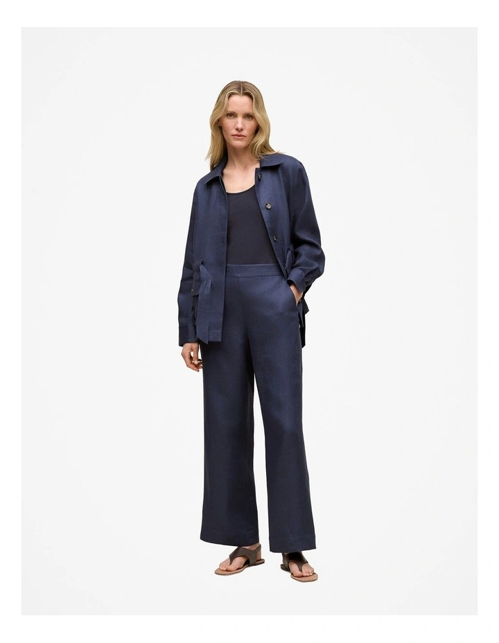 Linen Pocket Detail Belted Jacket in Night Sky image 2