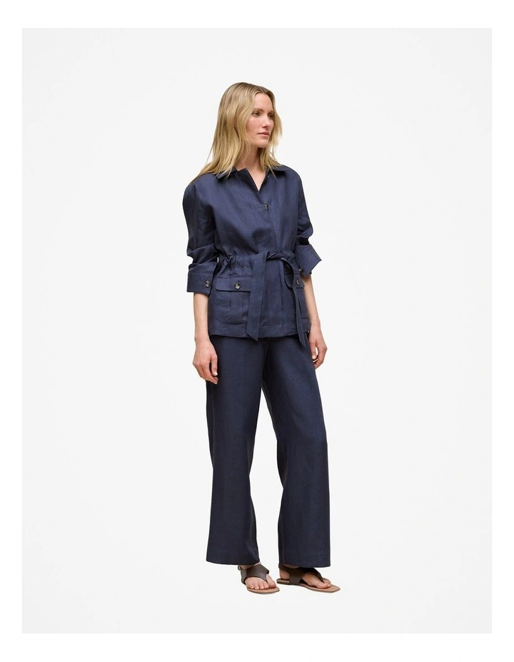 Linen Pocket Detail Belted Jacket in Night Sky image 4