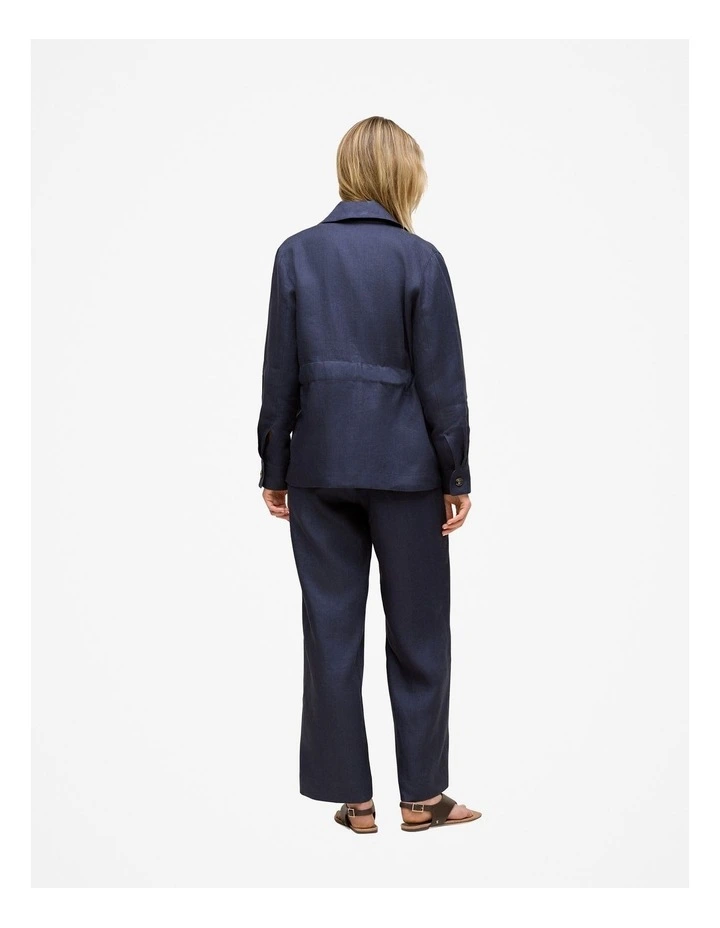 Linen Pocket Detail Belted Jacket in Night Sky image 5