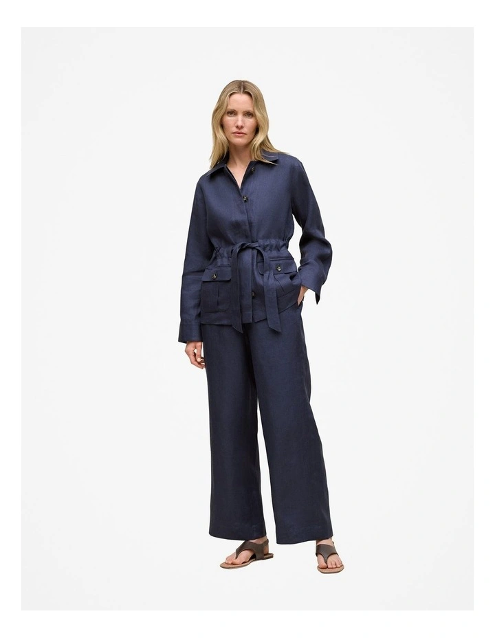 Linen Pocket Detail Belted Jacket in Night Sky image 6