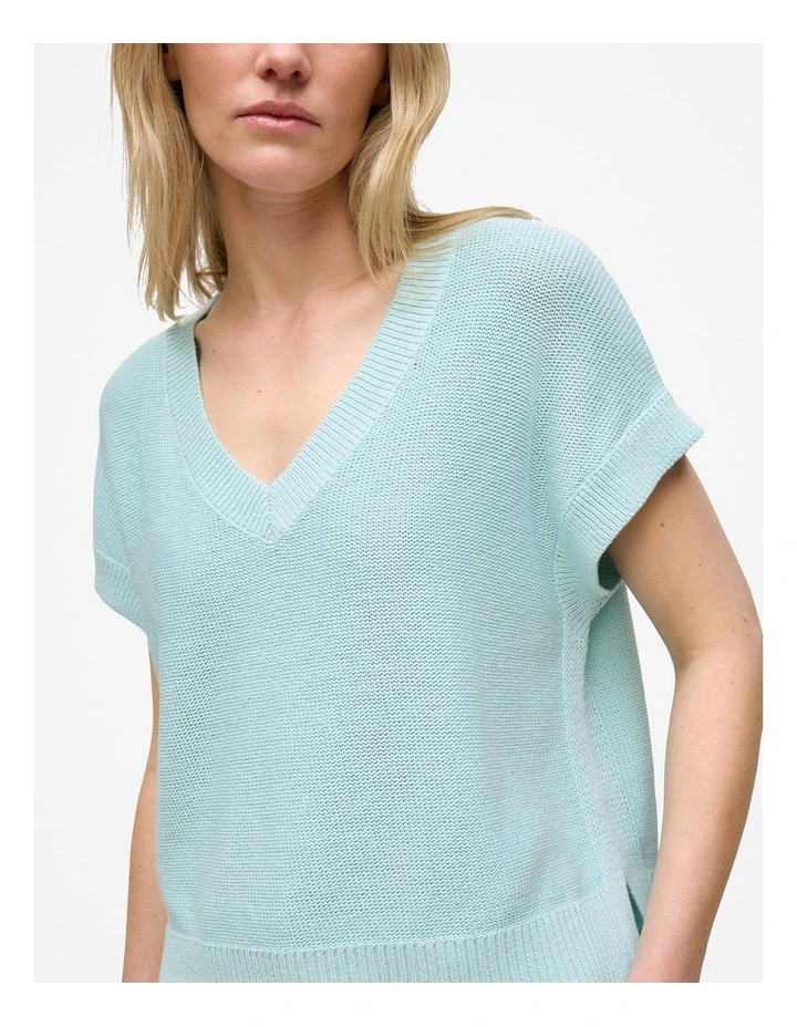 Mercerised Cotton Relaxed V Neck Knit in Pastel Blue image 3