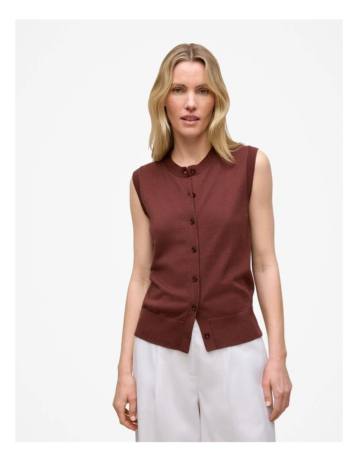 Cotton Cashmere Button Through Vest in Espresso image 1