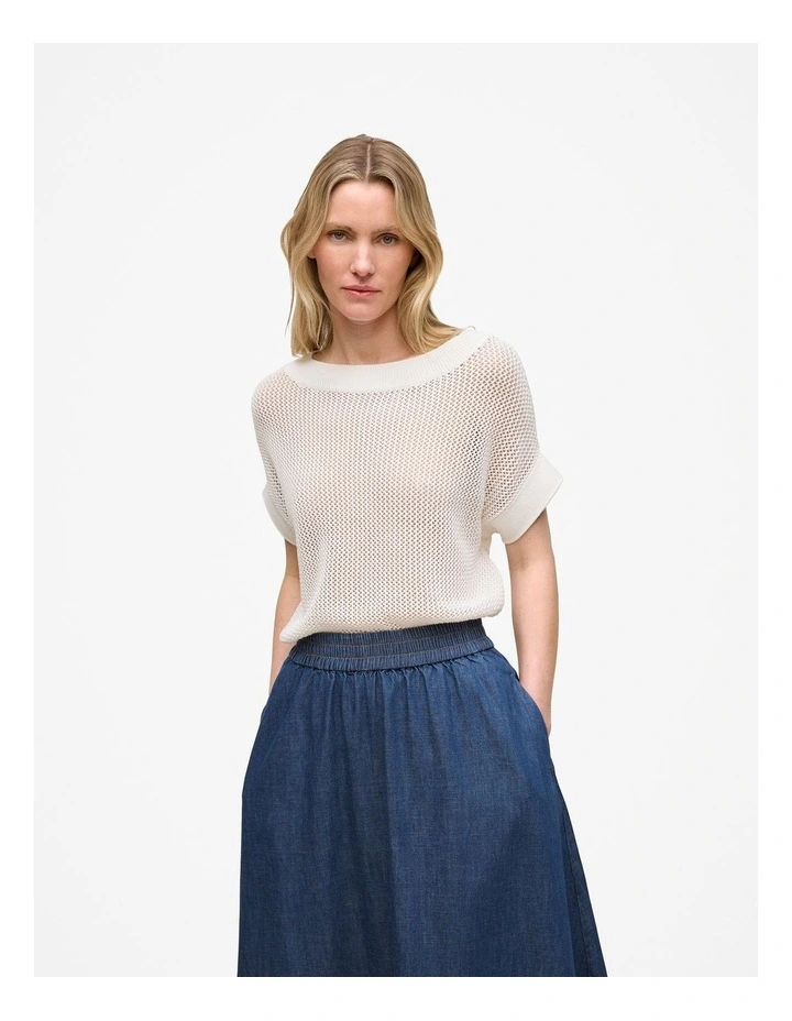 Mercerised Cotton Open Knit T-shirt in Ivory image 1