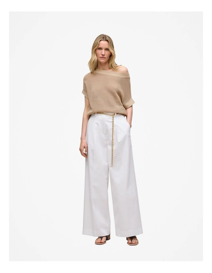 Mercerised Cotton Open Knit T-shirt in Sand image 2