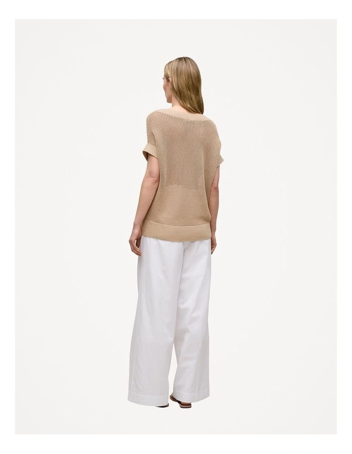 Mercerised Cotton Open Knit T-shirt in Sand image 4