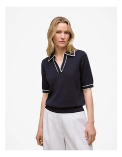 Mercerised Cotton Tipped Polo in Night Sky