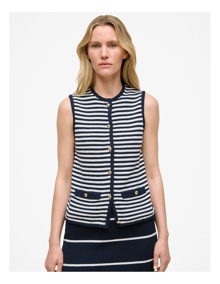 Mercerised Cotton Stripe Button Through Vest in Night Sky image 1