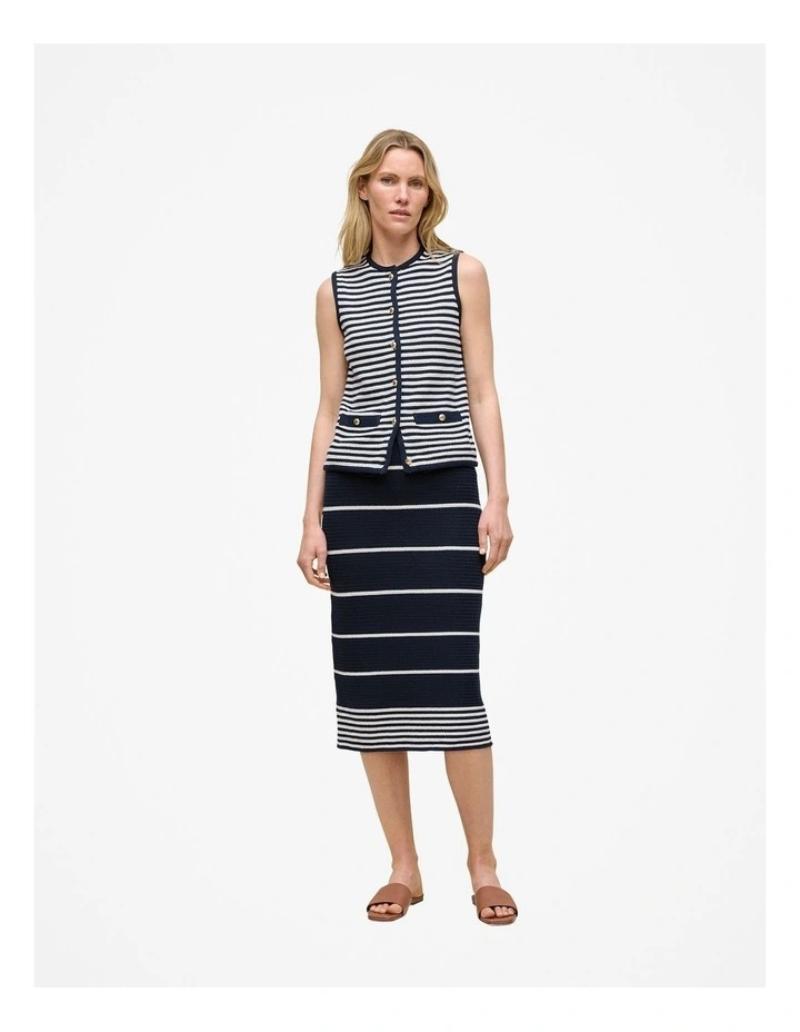 Mercerised Cotton Stripe Button Through Vest in Night Sky image 2