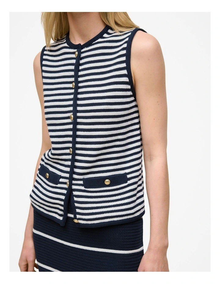 Mercerised Cotton Stripe Button Through Vest in Night Sky image 3