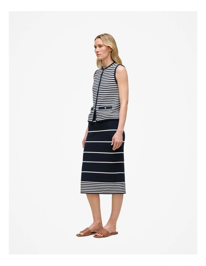 Mercerised Cotton Stripe Button Through Vest in Night Sky image 4