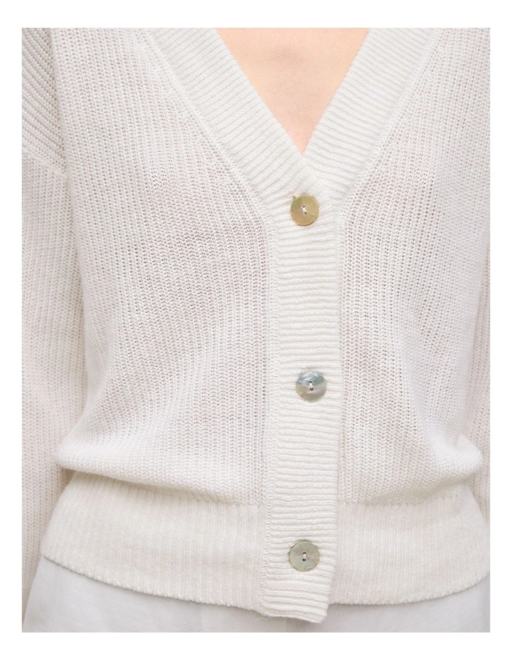 Linen Relaxed Cardigan in Ivory image 3
