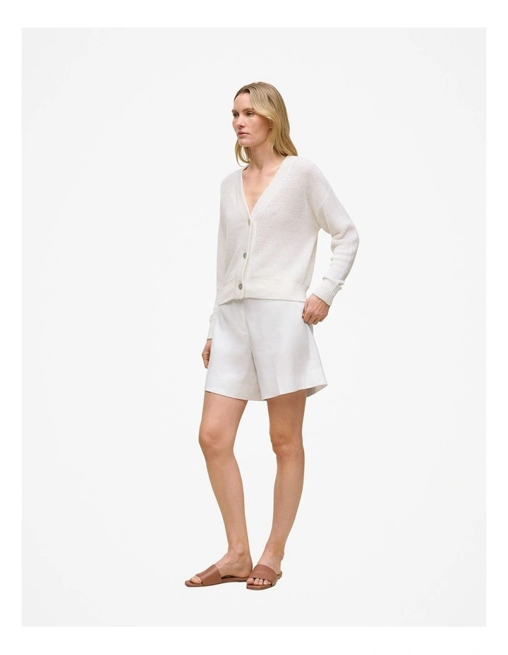 Linen Relaxed Cardigan in Ivory image 4