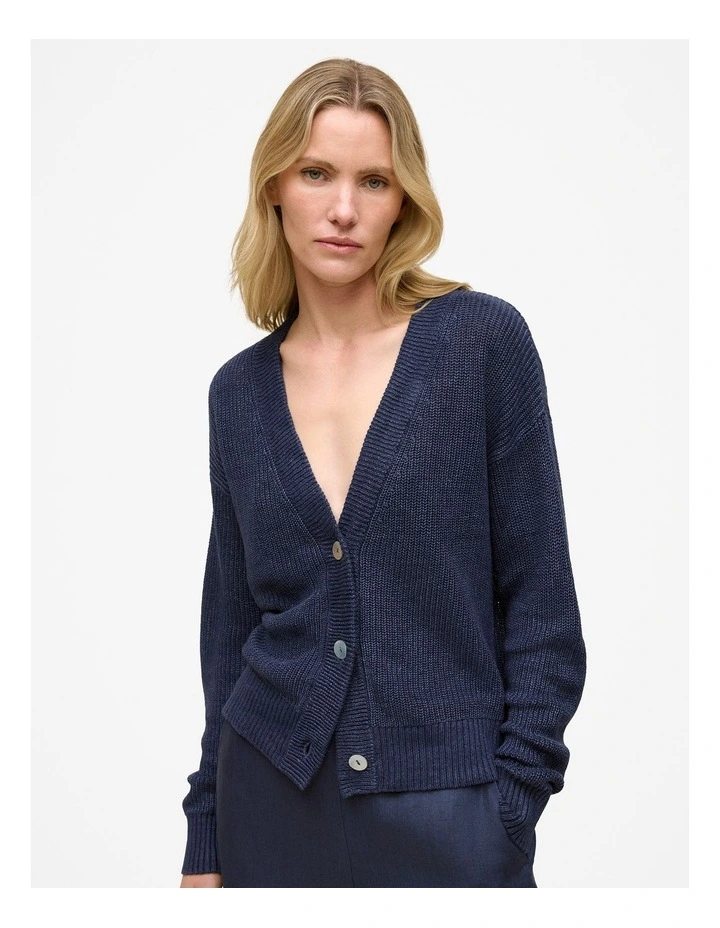 Linen Relaxed Cardigan in Night Sky image 1