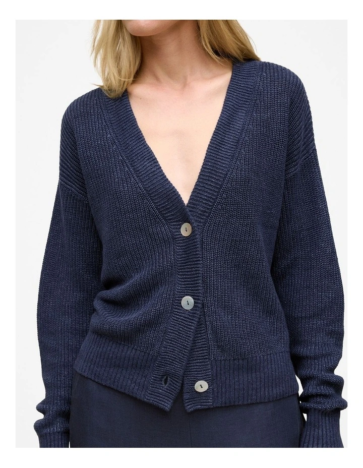 Linen Relaxed Cardigan in Night Sky image 3