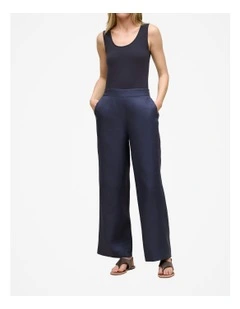 Linen Flat Front Pant in Night Sky
