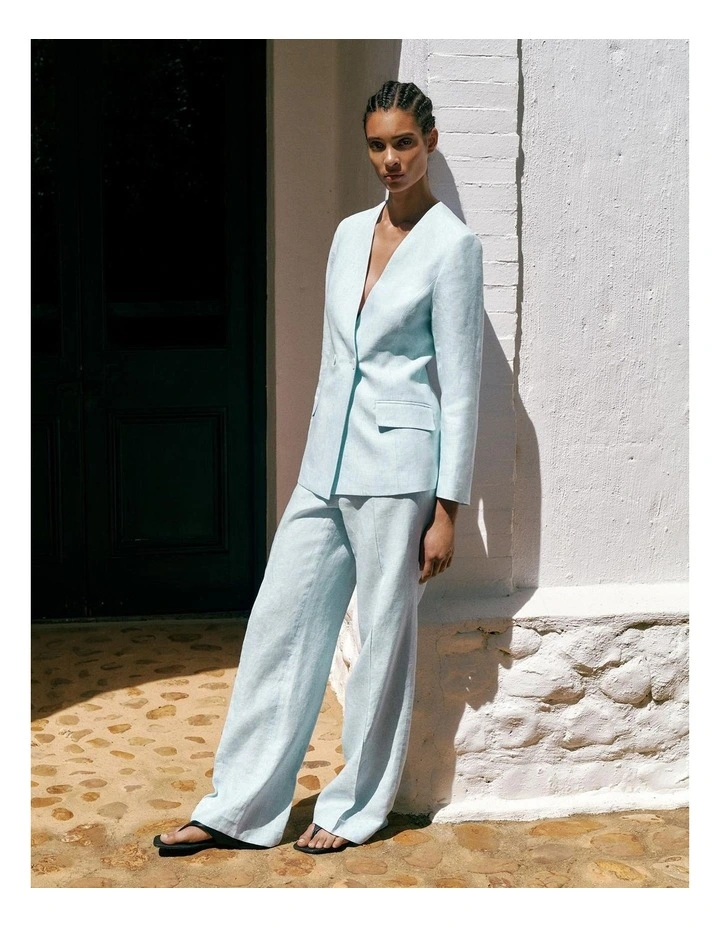 Linen Tailored Wide Leg Pant in Pastel Blue image 2