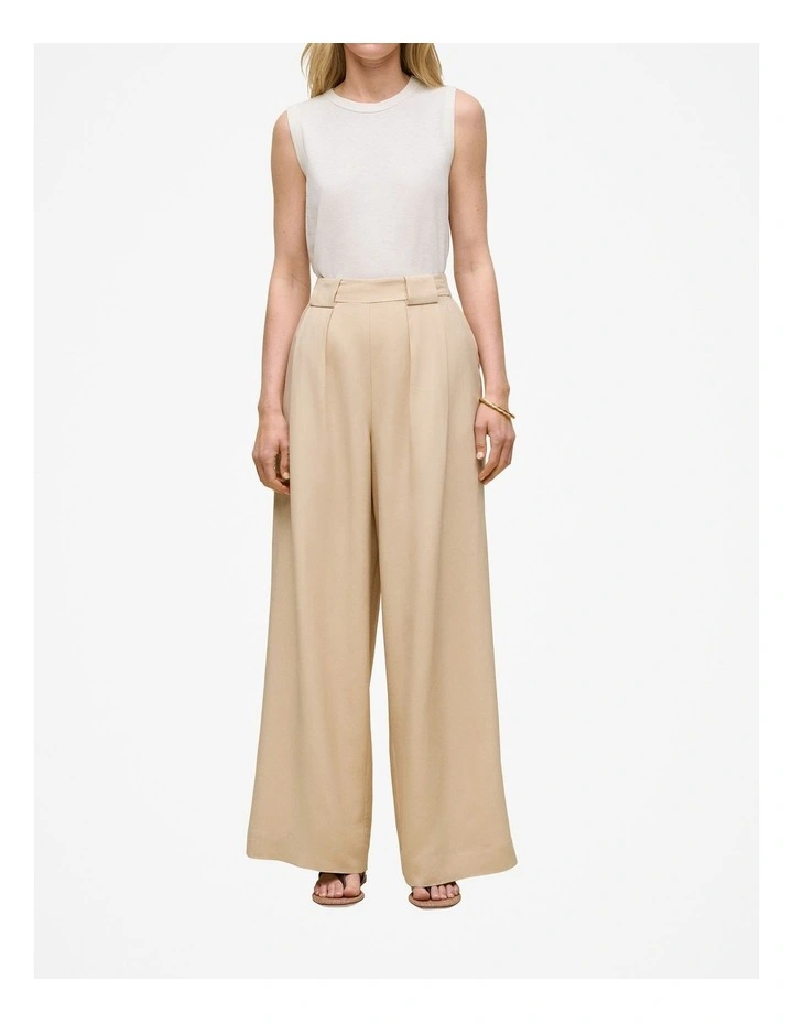 Pleat Front Wide Leg Pant in Sand image 1