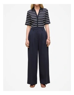 Cotton Blend Tailored Wide Leg Pant in Night Sky