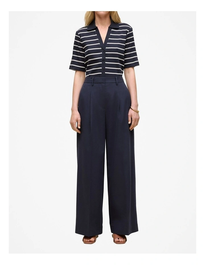 Cotton Blend Tailored Wide Leg Pant in Night Sky image 1